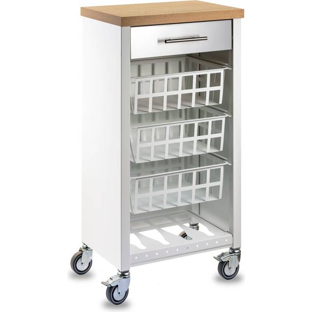 York 48cm W Steel Kitchen Trolley and with Locking Wheels - White (93cm H X 48cm W X 34cm D)