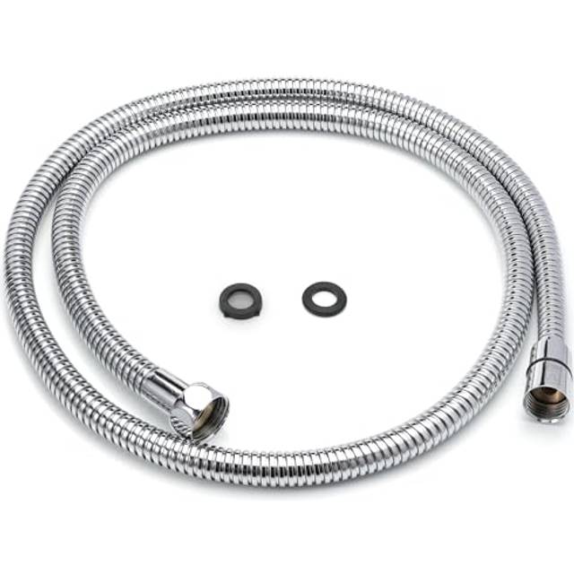 Stainless Steel Shower Hose with 2 Washers - 1.25m (49â) - Extra Long Universal Replacement Hose with Chrome Finish - Anti Kink & High Flow Flexible