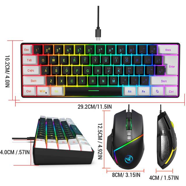 Wired Keyboard Mouse Set 61 Key Colourful Backlit Membrane Keyboard 12800 High Movement Speed svart