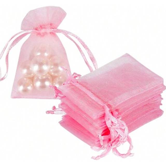 SHEIN 50pcs Organza Gift Bags Jewelry Pouch Drawstring Bag Wedding Favor Bags For Bracelet Packaging, Transparent Jewelry Small Gift Bags Valentine&#39;s Day