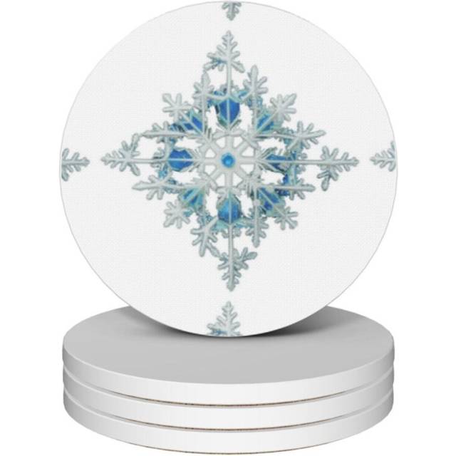 (Blue And White Christmas Snowflake=9848) Ceramic Coasters Set of 4 Xmas for Drink Wine Beer Bar with Cork Base Housewarming Birthday Christmas Gift