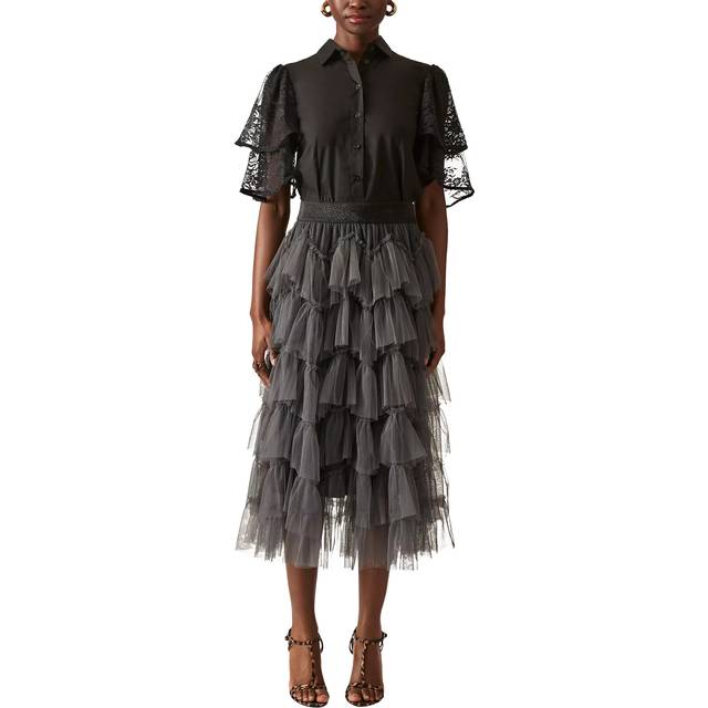 James Lakeland Women's Organza Ruffle Grey Skirt - Size: 18/None
