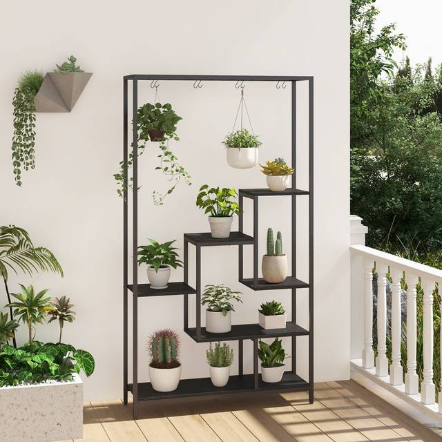 6-Tier Tall Plant Stand 180Cm Metal Corner Plant Shelf Display Rack-Black (180cm H X 100cm L X 30cm D)