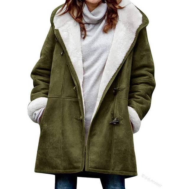 (green, XL) Womens Fleece Lined Hooded Long Coat Overcoat Winter Warm Parka Jacket Outwear