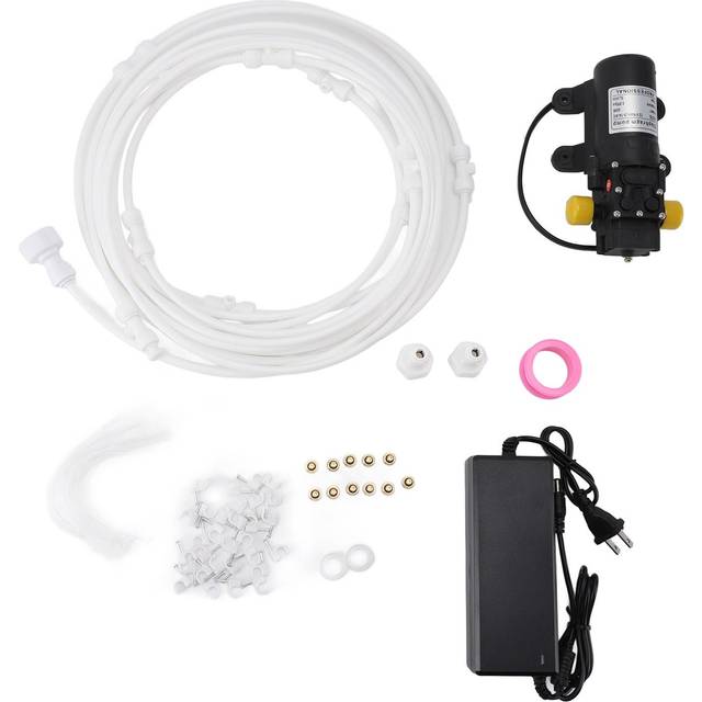 Outdoor Misting System Efficient with 29.5ft Pump Filter Nozzles Power Supply Garden Mist Hose Kit black
