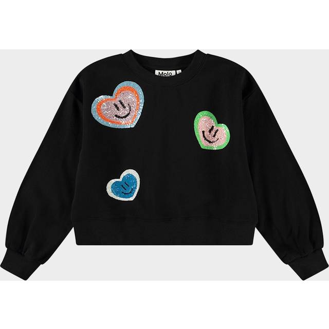 Molo Kids' Miki Festive Hearts Jumper, Black