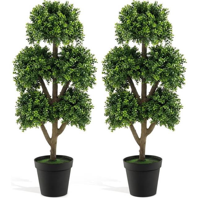 115Cm Artificial Boxwood Topiary Tree, 5 Ball Shaped Fake Plant In Cement-Filled Pot, Faux Indoor Greenery Decorative Tree For Home, Office & Front Po (2)