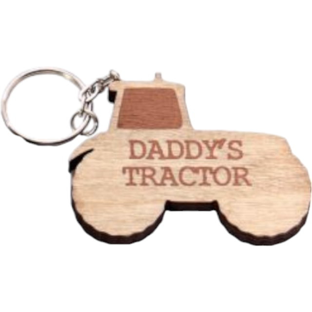 (Daddy's Tractor) Quirky Wooden Tractor Keyring - 6 Quotes Available