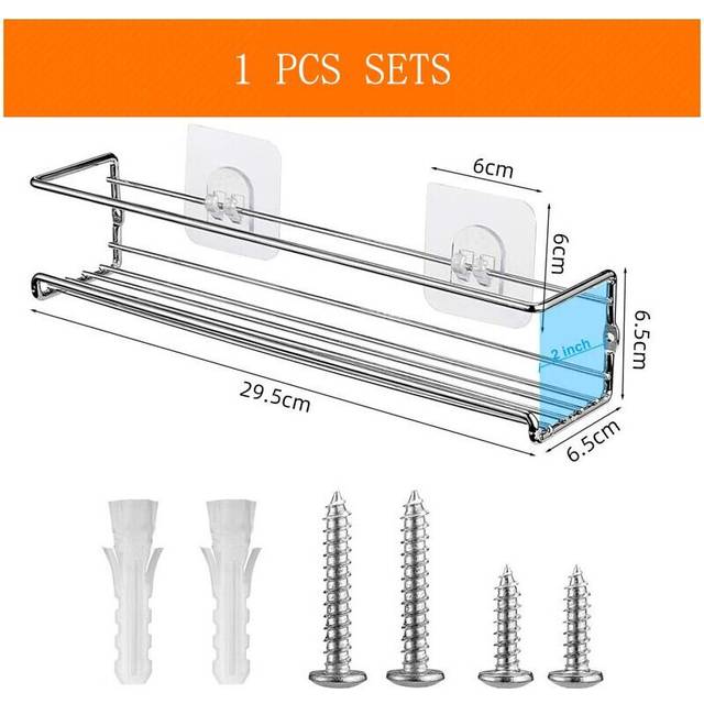 (a-1 pcs sets silver) 2pcs Wall Mount Spice Rack Organizer Metal Hanging Spice Racks Single Layer Seasoning Organizer Rack for Home Restaurant Kitchen