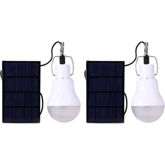 2X Solar Panel Powered LED Bulb Light Portable Outdoor Camping Tent Energy Lamp 15W
