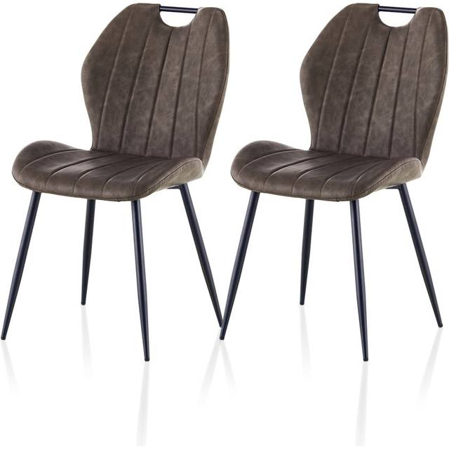 Dining Chair Set Of 2,Faux Leather Upholstered Chairs,Beige - Brown (88.5cm H X 48cm W X 58cm D)