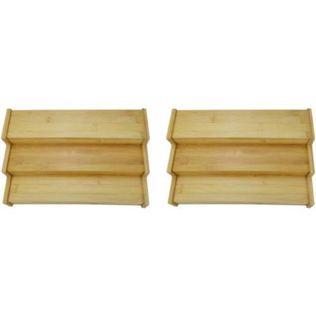 2X 3-Tier Non-Expandable Bamboo Spice Rack Step Shelf Cabinet Organizer