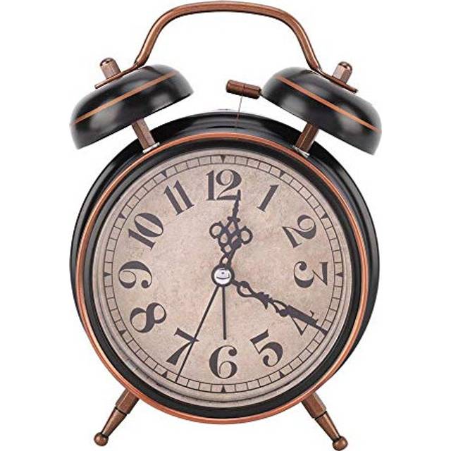 "Atyhao Mechanical Alarm Clock, 4"" Retro Mechanical Alarm Clock With Night Light Manual Wind Up Clock Double Twin Bell(Black)"