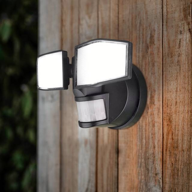 Bly Twin Security Flood Light - Black (12.5cm H X 24cm W X 11cm D)