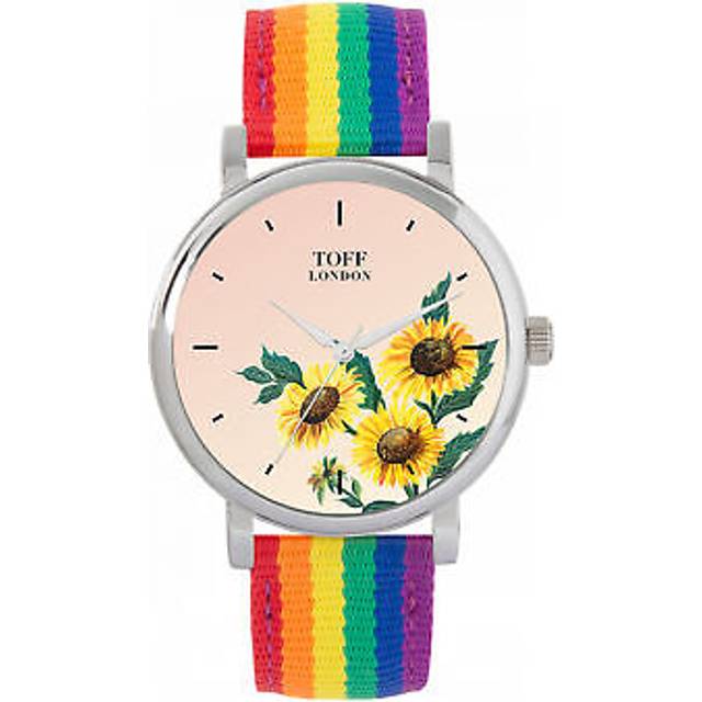 Toff London Beige Ladies Yellow Sunflower Flower Watch
