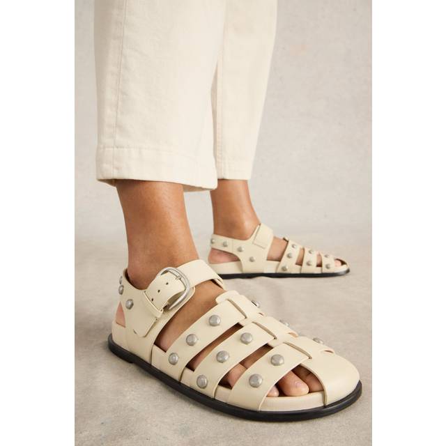 White Stuff Helena Leather Studded Fisherman Sandals, Pale Ivory