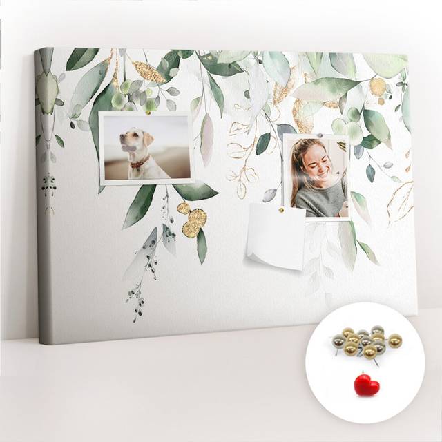 Mahibah Wall Mounted cork board with print pin boardfor office bulletin board Nature leaves - Green (40cm H X 60cm W X 2.5cm D)