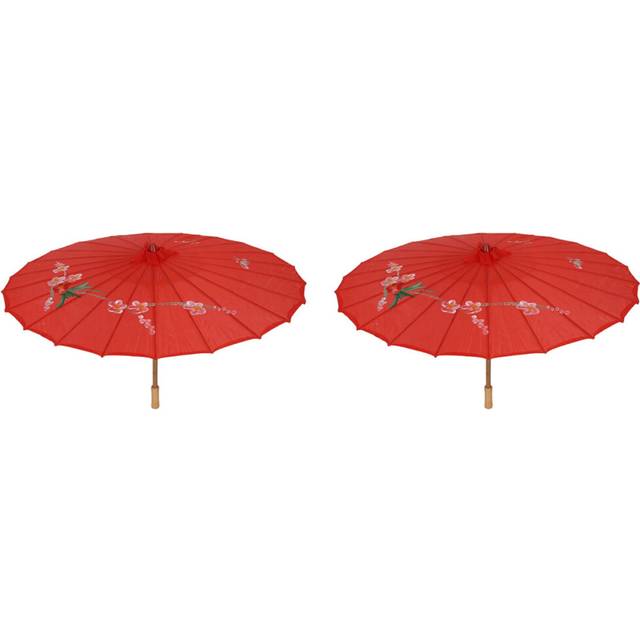 2X Pattern Red Bamboo 31.5 inch Dia Oriental Umbrella Parasol