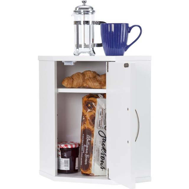 Elegant Brands - Upright Bread Bin + Kitchen Corner Cabinet // White // Freestanding or Wall Mounted