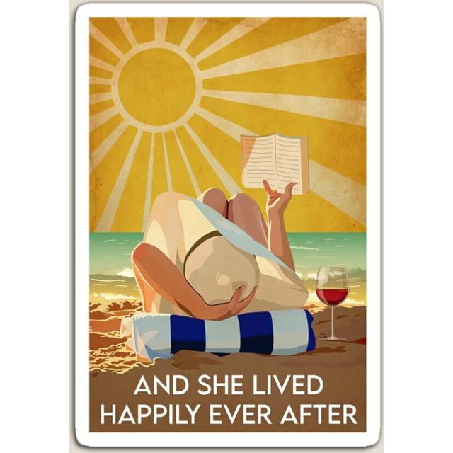 Fridge Magnets And She Lived Happily Ever After - Girl Reading Book And Red Wine Acrylic Meme Decoration for Home Kitchen Office