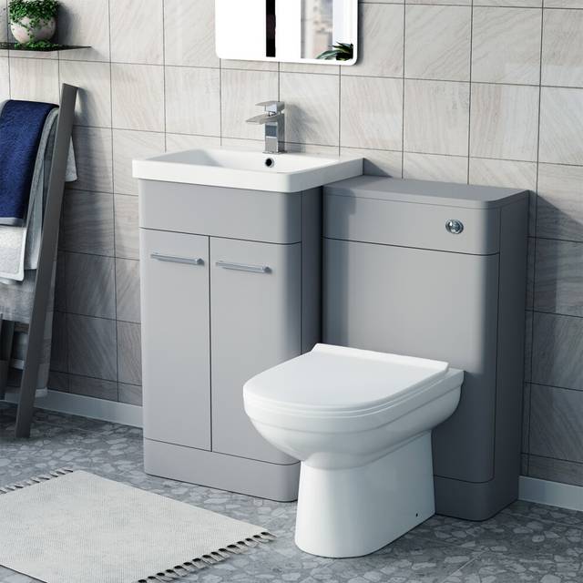 Nes Home Matte Grey 500mm Freestanding Basin Vanity WC Unit & Toilet Flat Pack