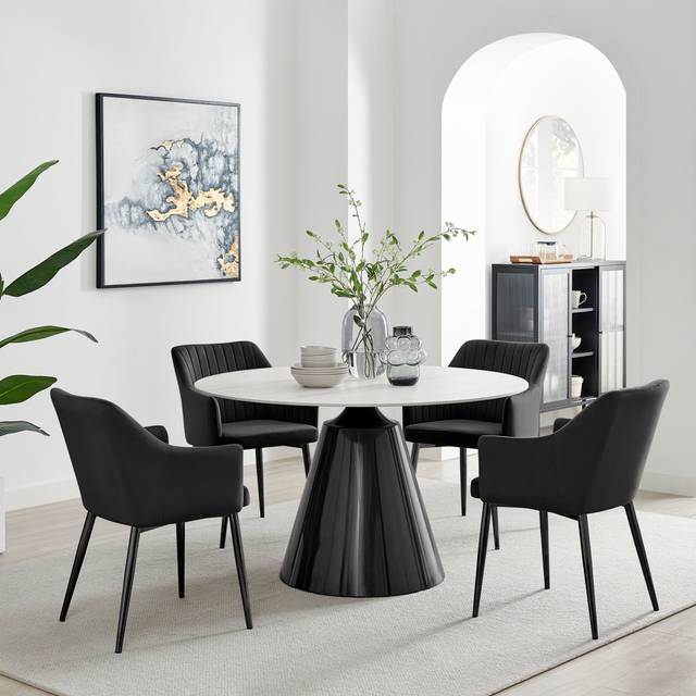 Furniturebox Sienna Set of 2 Black Velvet Dining Chairs