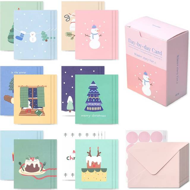 Monolike Day-by-day Mini card  Winter story Ver2 - Mix 36 Mini Message Single card  36 envelopes  36 stickers Package