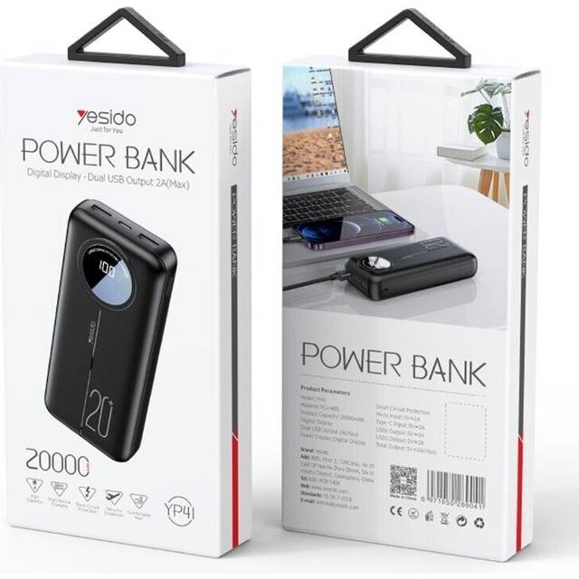 Yesido 20k power bank fast charger pack usb c micro backup battery for phone