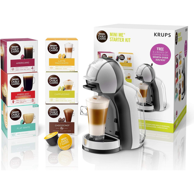 KRUPS NescafÃ© Dolce Gusto Mini Me, Single Serve Capsule Coffee Machine Starter Kit, Including 6 boxes of Coffee Pods