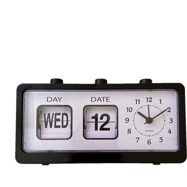 Mechanical Alarm Clock Novelty Flip Desktop Digital with Calendar Home Decor Retro Decor,Black