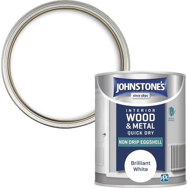 Johnstone's Interior Wood and Metal Quick Dry Eggshell Paint - Brilliant White / 750ml - JOHNSTONES - 10.2 x 11.9 x 10.2 cm