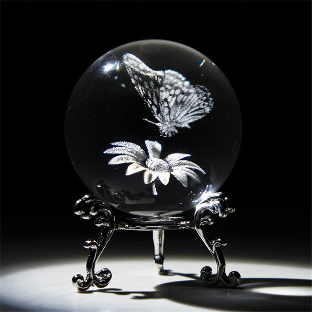 3D Laser Engraved Starry Crystal Decorative Ball Figurine 60mm Glass Sphere Paperweight with Stand Art Decor Crafts A