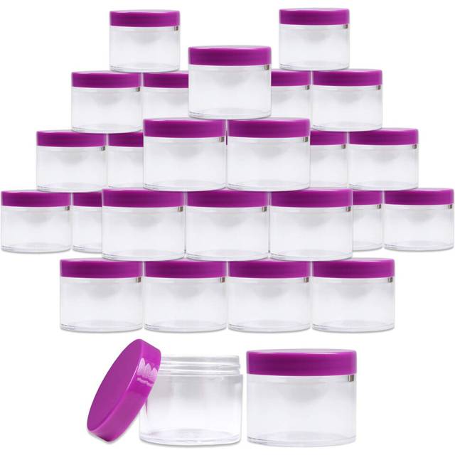Beauticom 60 grams60 ML (2 Oz) Round clear Leak Proof Plastic container Jars with PURPLE Lids for Storage cosmetic Lotion Scrubs creams Ointments (36