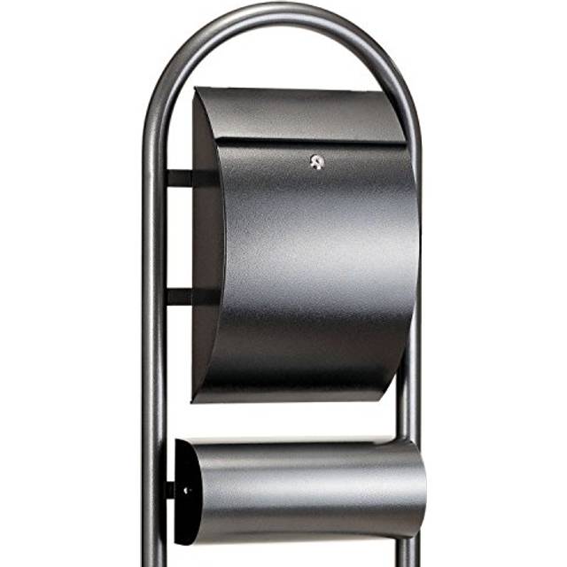 Zelsius Stående brevlåda, Postlåda, Rund Båge Brevlåda av Stål i Hammarslagsutseende, med Tidningsrull/Tidningsfack, Låsbar, Designerbrevlåda, Hammarslagdesign
