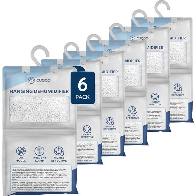 Hanging Wardrobe Dehumidifier Bags Pack of 6 - Moisture Absorber to Stop Damp, Mould, Mildew & Condensation - Ideal for Home, Caravan, Basement,