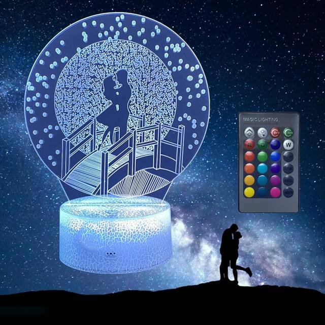 3D Night Light, Desk Lamp with Remote Control and 16 Colors & 4 Flash Modes Best Valentine Xmas Birthday Gift for Lovers