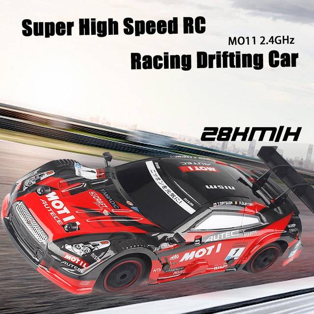 1/18 Renote Control Car Racing Drifting Car 28km/h 4WD High Speed Racing Car Kids Gift RTR with 2 2 battery red