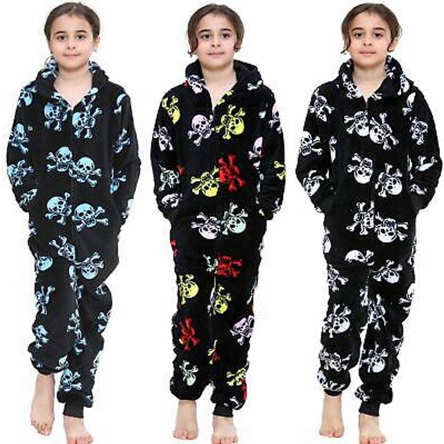 (7-8 Years, Black & White) Boys Girls Fun Print A2Z Onesie One Piece Pyjama Set