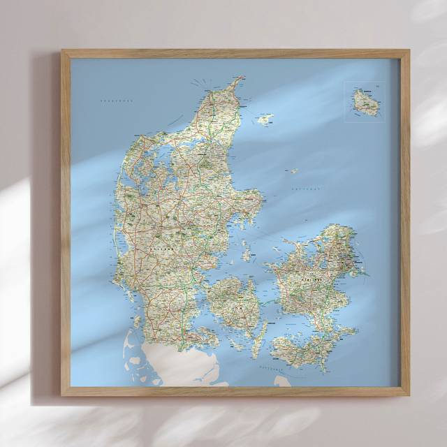Incado Danmarkskort til Nåle Classic 70 x 70 cm Plakat 70x70cm
