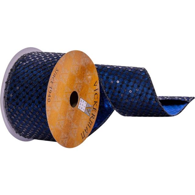 "Vickerman 2.5"""" x 10 Yards Midnight Blue Sequin Ribbon."