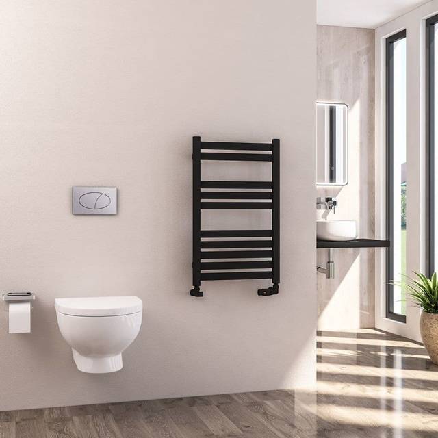 Eastbrook Defford Designer Straight Towel Radiators - Matt Black - Various Sizes - 800mm x 500mm