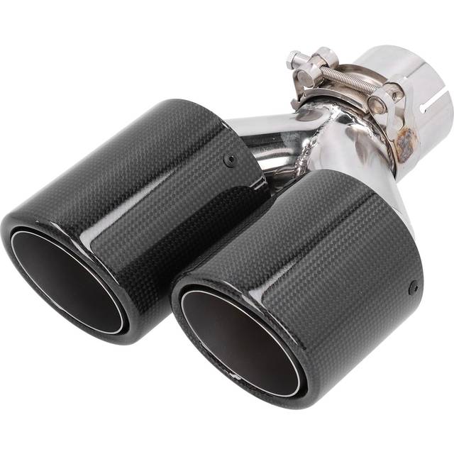 Universal Dual Exhaust Tip Glossy Carbon Fiber Stainless Steel YShape Tail Pipe