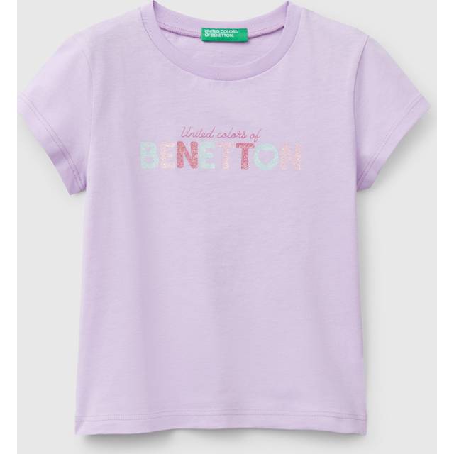 Benetton Kids' Glitter Logo T-Shirt, Lilac