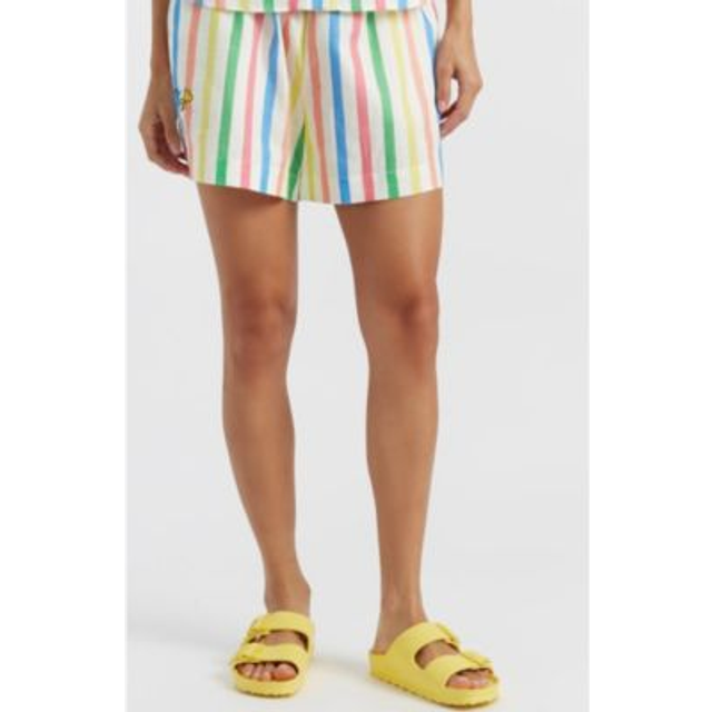 Chinti & Parker Snoopy Stripe Linen Rich Shorts, Cream/Multi