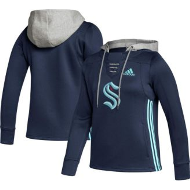 Women's adidas Deep Sea Blue Seattle Kraken Skate Lace Primeblue Team Pullover Hoodie