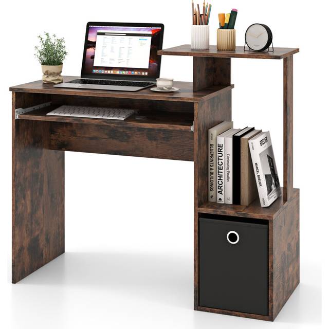 Space-saving Computer Desk with Pull-out Keyboard Tray-Rustic Brown