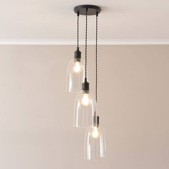 ValueLights Kira Dome Glass Matte Black 3 Drop Cluster Ceiling Light
