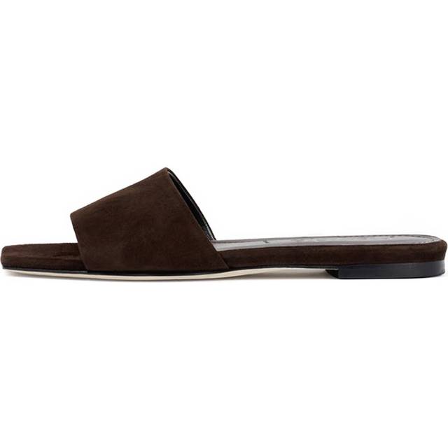 Aeyde - Anna slip-on square-toe slides - women - Calf Suede/Calf Leather/Calf Leather - 38 - Brown
