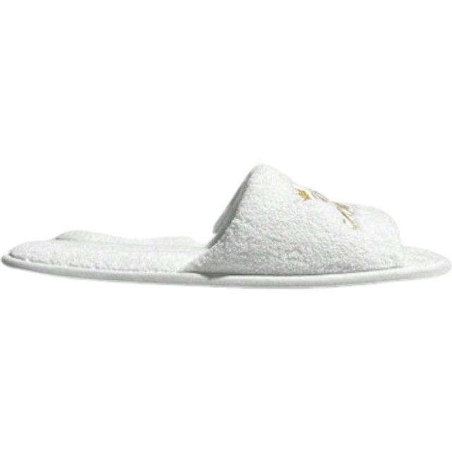 SHEIN Women&#39;s White Coral Fleece Open Toe Slippers With Gold Crown Pattern And Embroidered &#39;Teambride&#39; Logo, Perfect For Weddings Or Bridesmaid Gifts