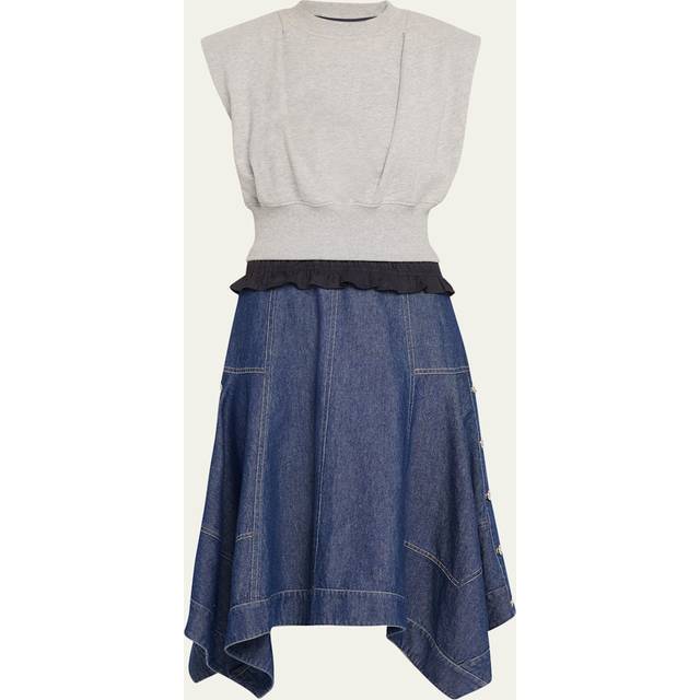 Mixed-Media Sleeveless French Terry Midi Dress - MD HEATHER GREY - INDIGO - 4